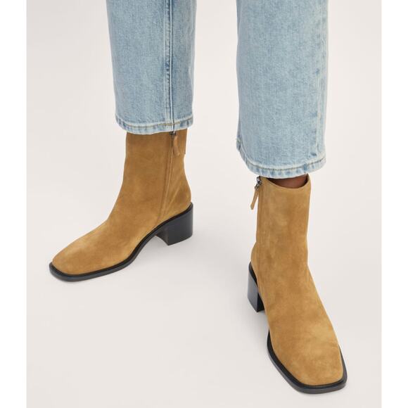 Everlane The City Boot Suede Leather Block Heel Saddle Sand Suede Size 8.5 NWOB - Picture 4 of 11